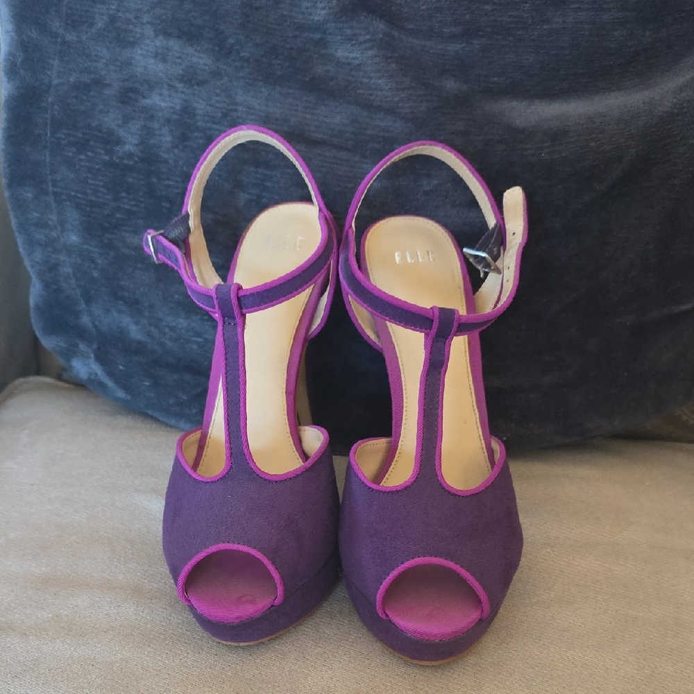 Elle Vibrant Purple Heels with Pink Trim